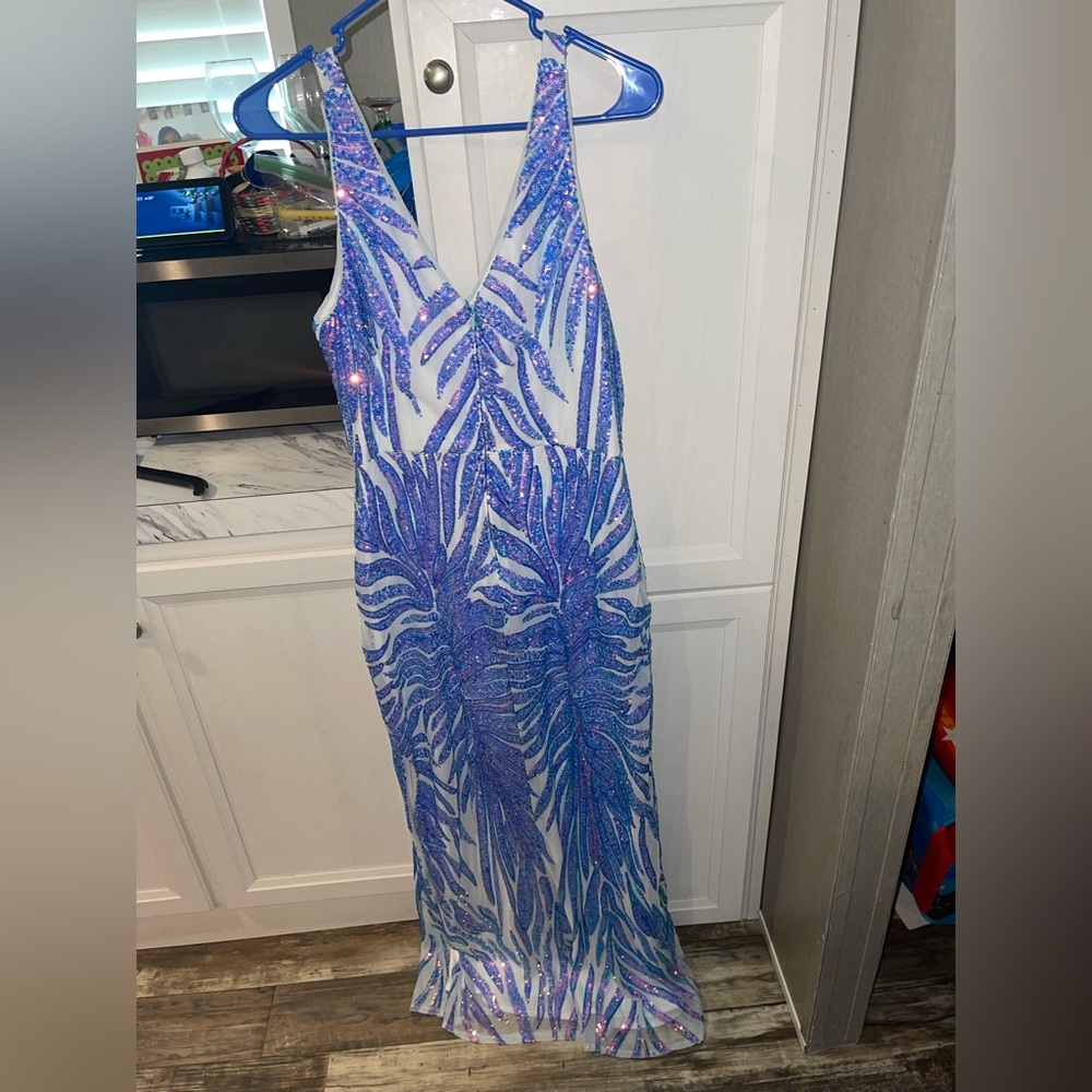 Night Way Collections Iridescent Blue and White Gown